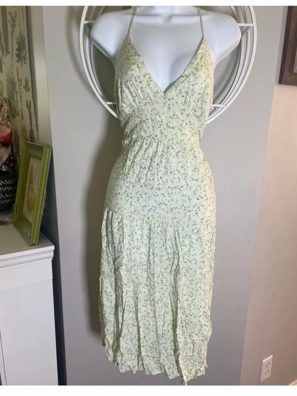 wild fable Pale Green Floral Spaghetti-Strap Midi Dress